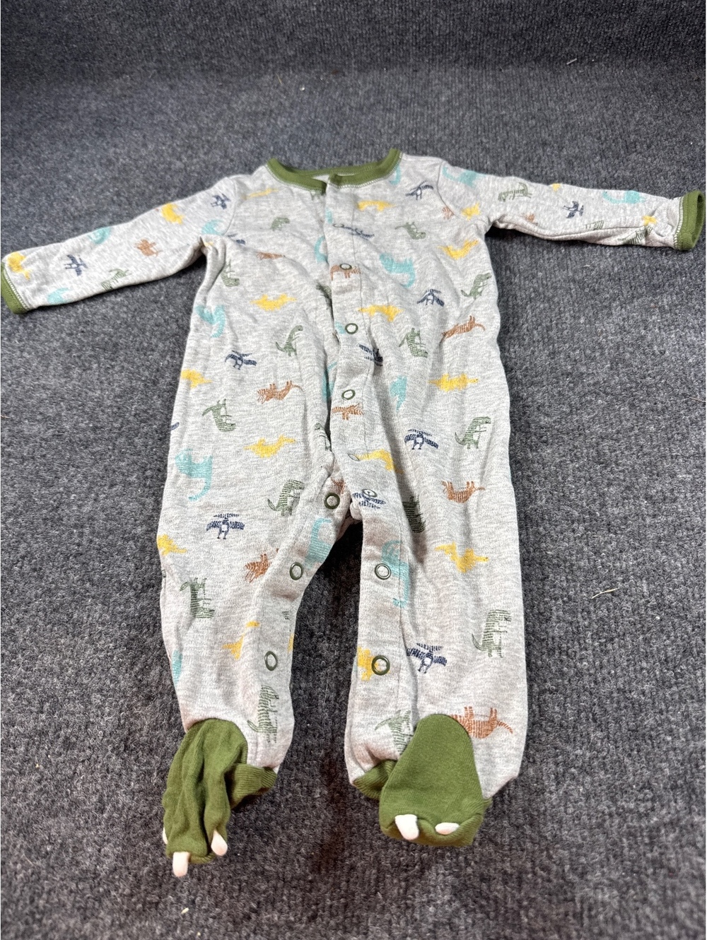 Carter’s Baby 6M Gray Dinosaur Footed Sleeper One Piece Pajamas